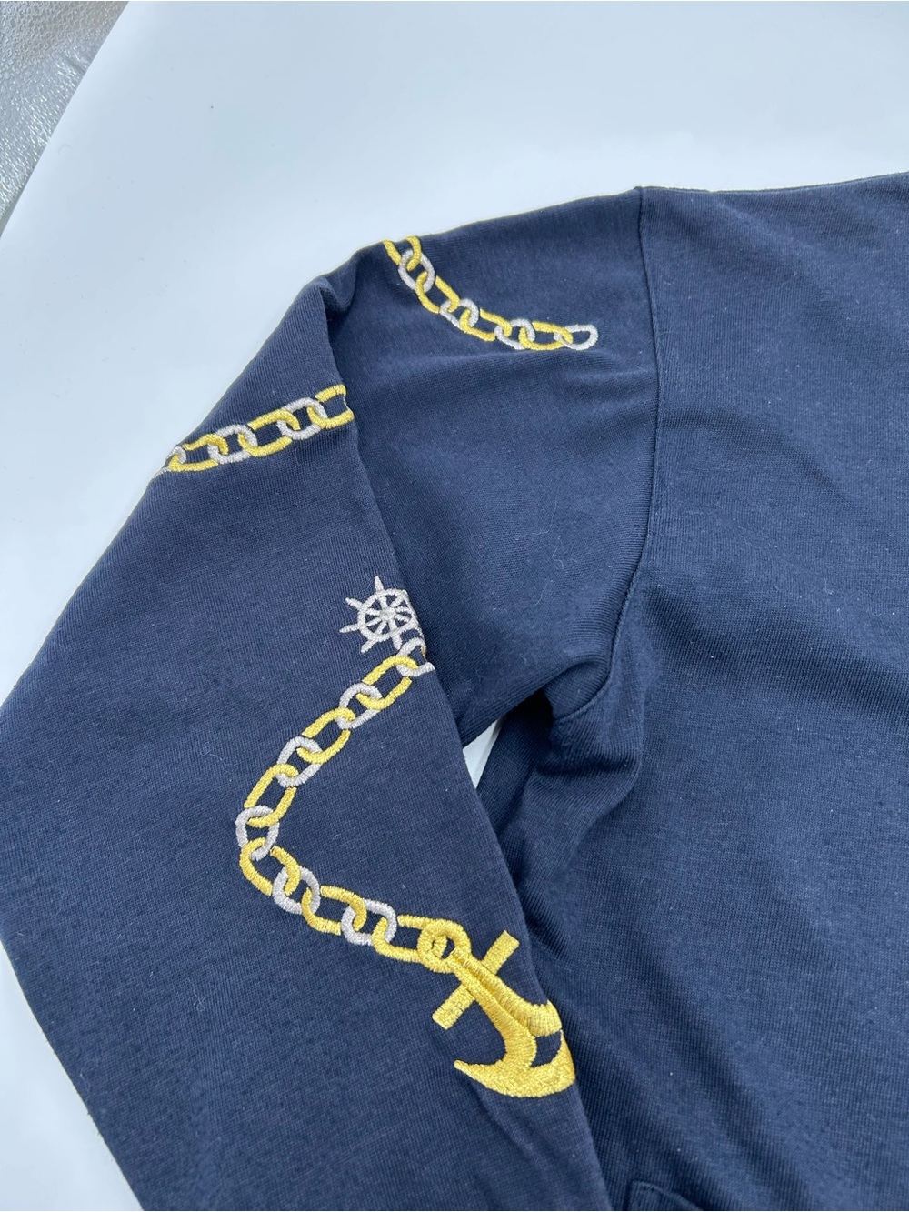 Para Vanessa Paris Navy Anchor Detail V-Neck Cardigan Sweater S - Picture 4 of 9